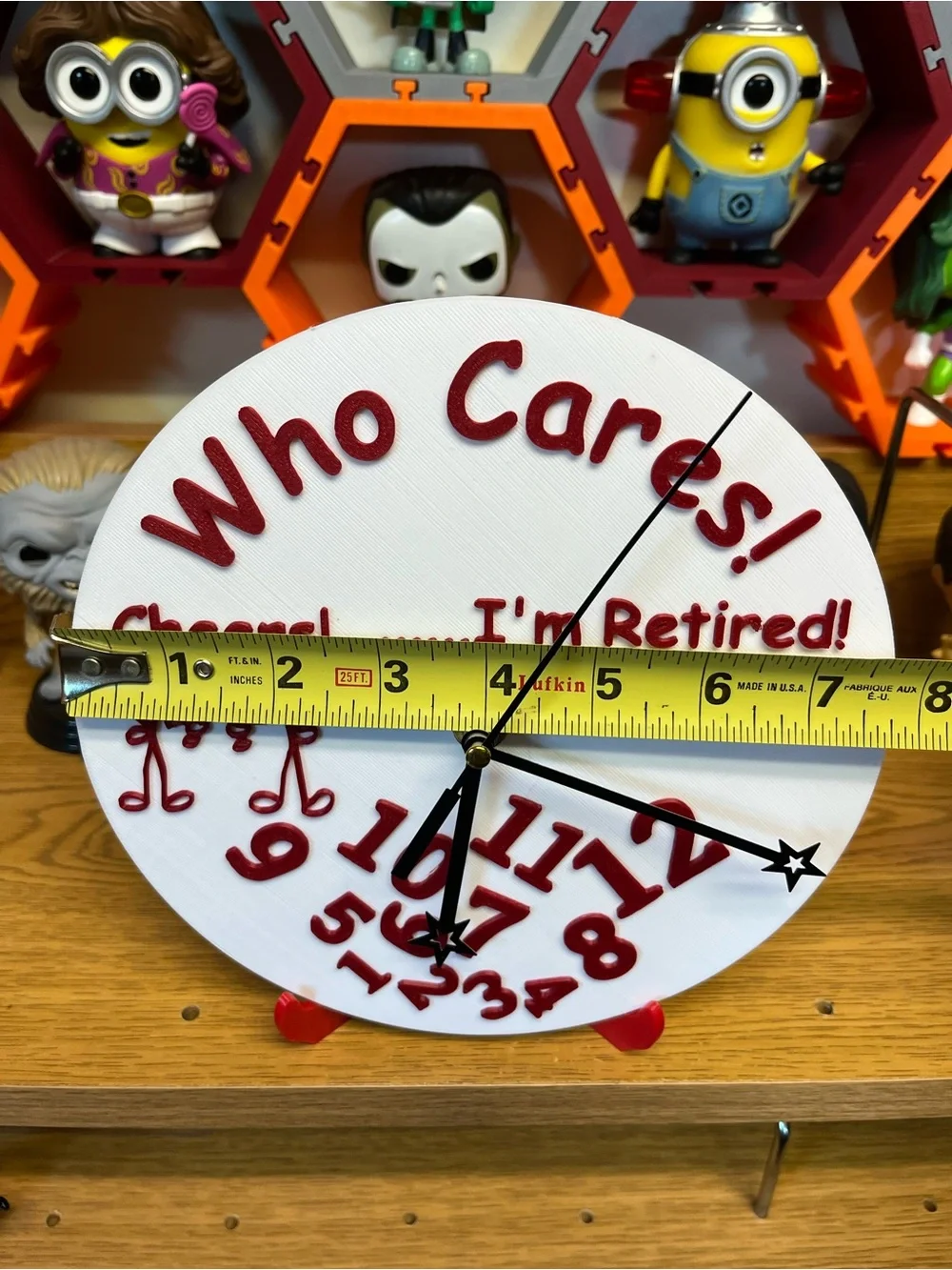 Who Cares! I'm Retired! White and Red Decorative Wall Clock